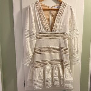 Elegant Cream Lace Long Sleeve Dress